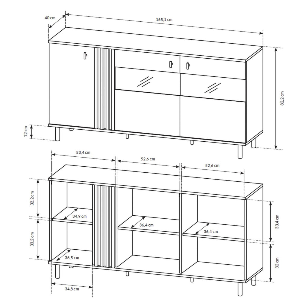 Madia Hare, Credenza 3 Ripiani, 165x40x82h cm Marrone Rovere Nodi