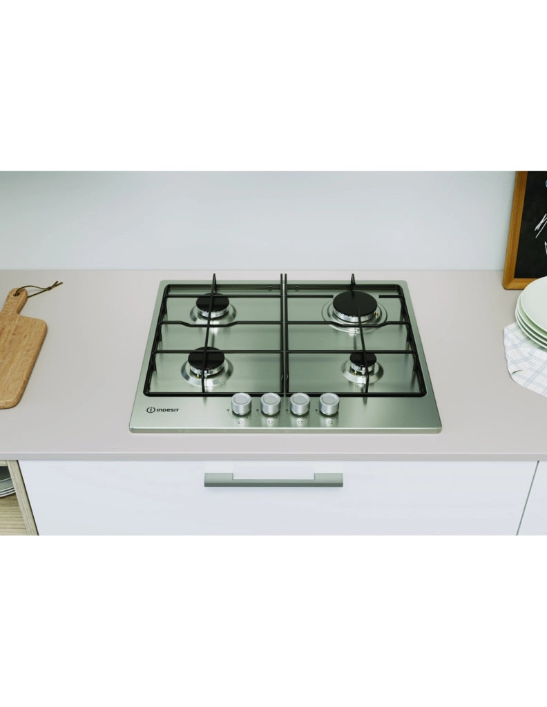 Indesit thp 642 ix piano cottura a gas, inox, 4 fuochi, comandi frontali