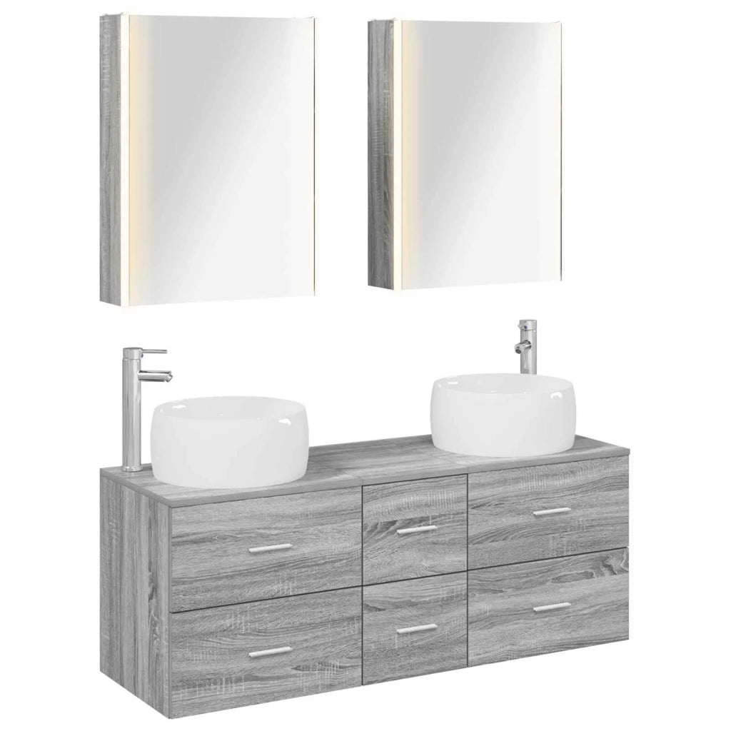 Set di mobili per il bagno 5 pcs Sonoma grigio 3407052