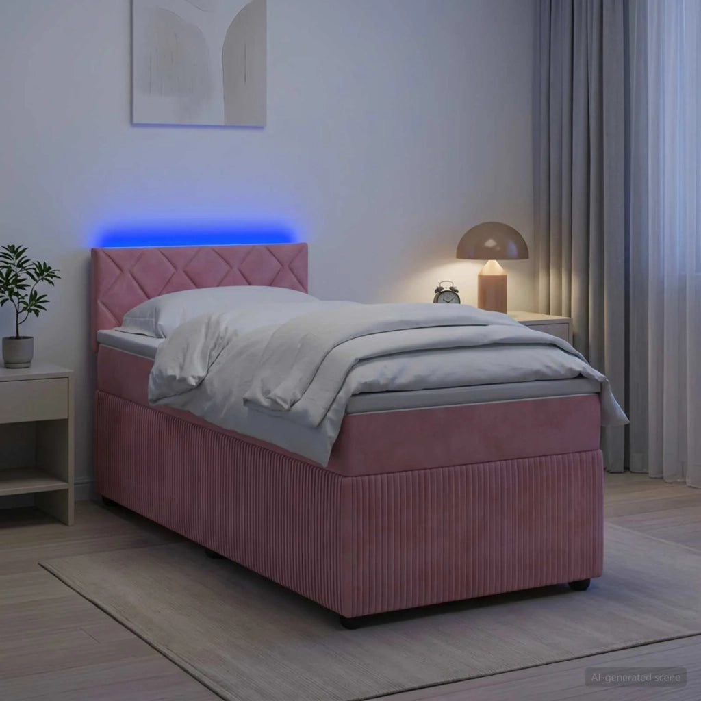 Letto box spring con materasso Rosa 90 x 190 cm Velluto 3453058