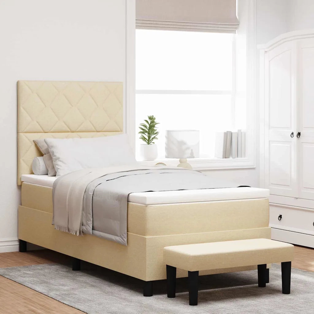 Letto a molle con testiera Crema 90 x 190 cm Tessuto 3344112