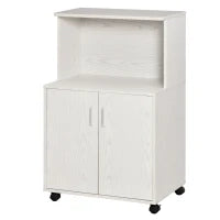 Mobile Cucina Multiuso con Ruote, Armadietto e Ripiano per Microonde, Credenza Alta in Legno Truciolare, 60.4x40.3x97cm Bianco