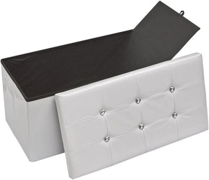 Cassapanca Contenitore Pouf Panca Poggiapiedi Similpelle Pelle Finta Coccodrillo 76x38x38 cm Bianca