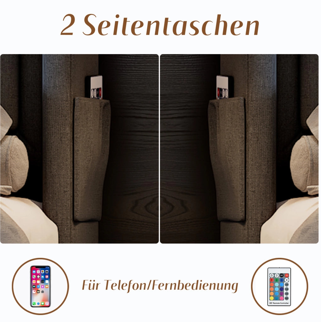 Letto matrimoniale 180x200 cm con LED, prese USB-C e contenitore