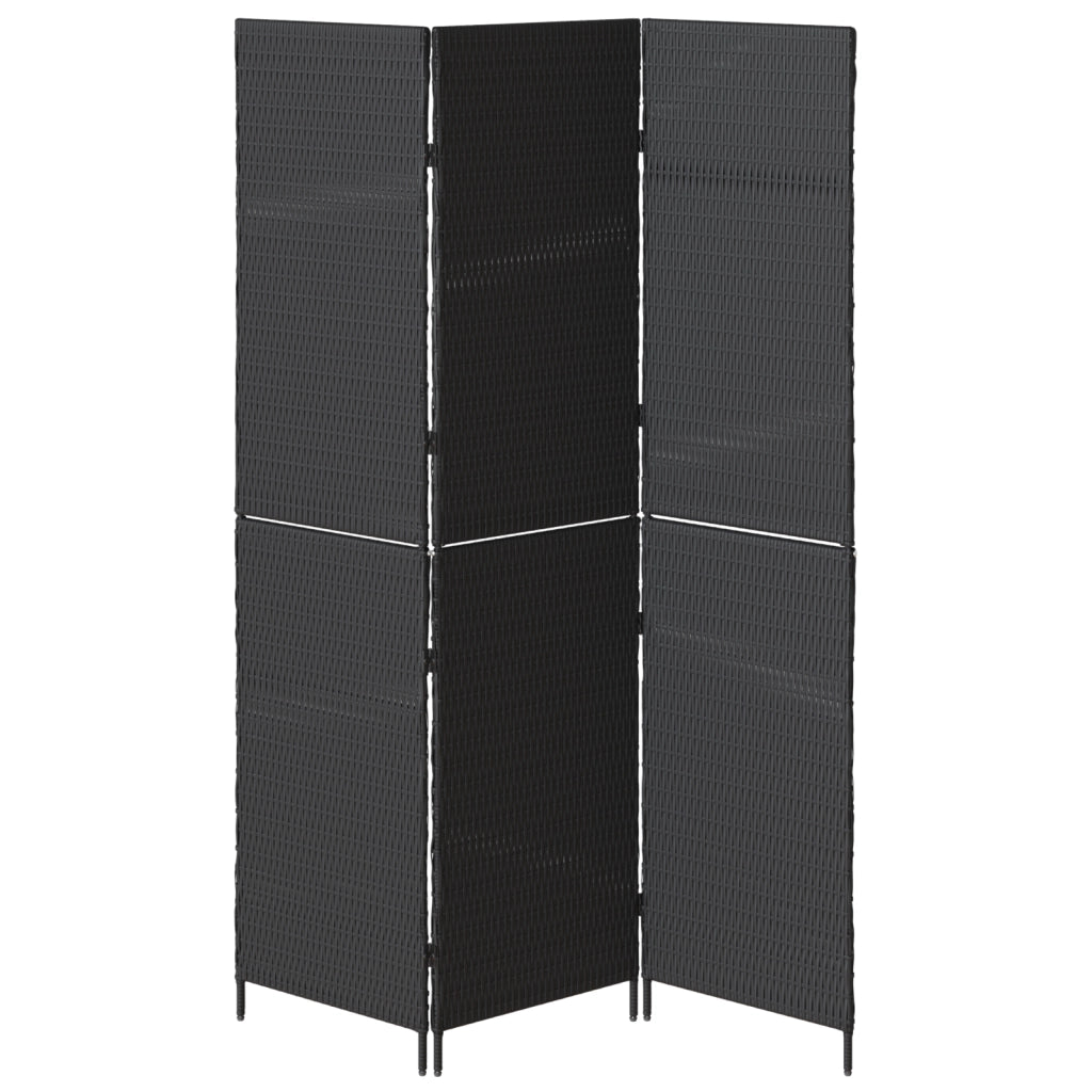 Divisorio per stanze 3 pannelli pieghevole nero 146x180 cm in polyrattan