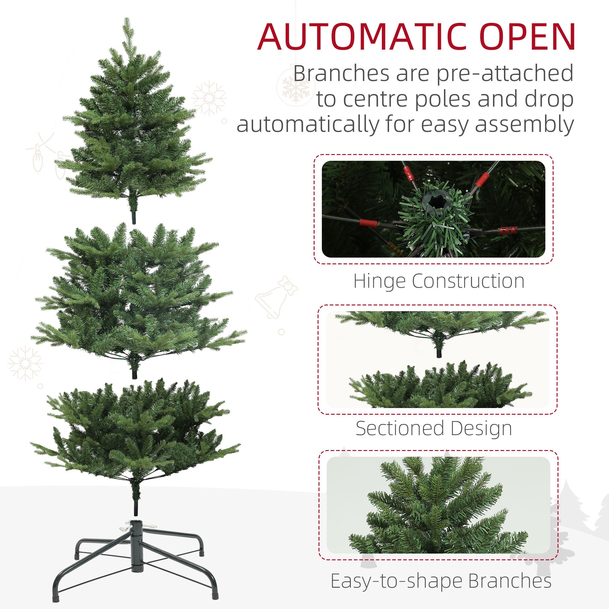 Albero di Natale Artificiale 180 cm 818 Rami con Apertura Automatica Verde