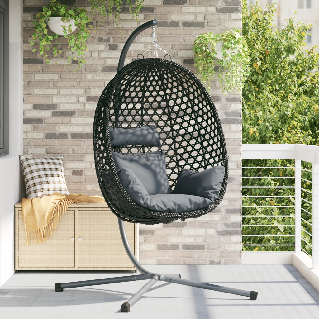 Sedia a Uovo Appesa con Supporto Antracite Rattan Polimerico