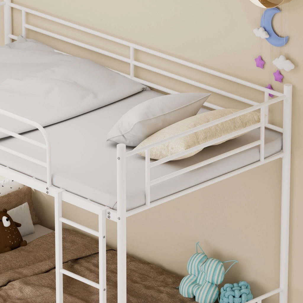 Letto a castello in metallo con scala e parapetto, 90x190 cm, bianco