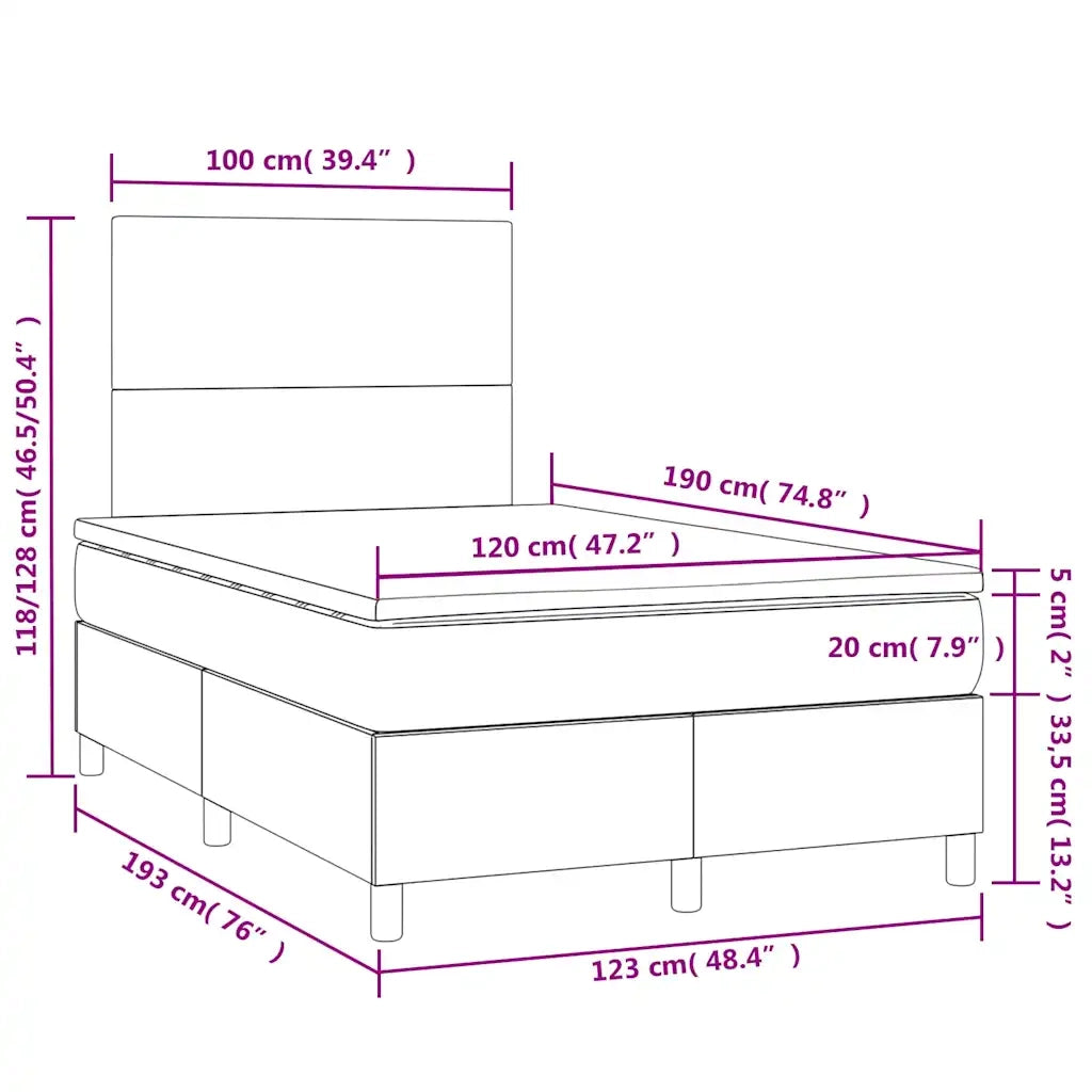 Giroletto Molle Materasso e LED Cappuccino 120x190cm Similpelle 3270286