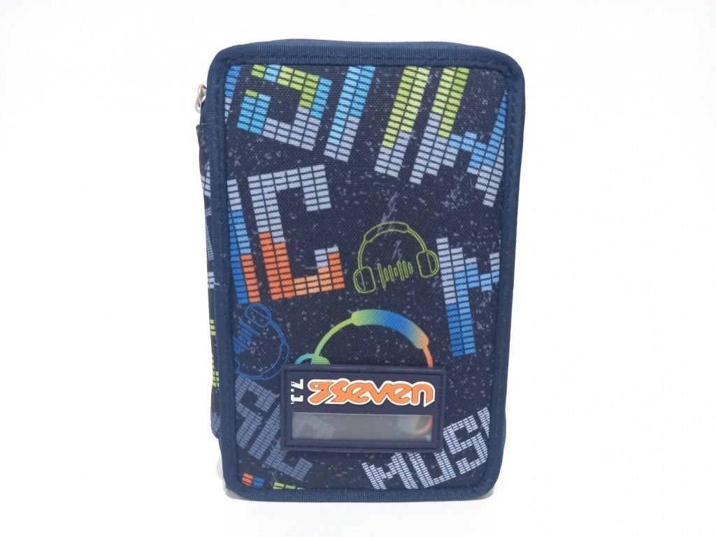 Astuccio Scuola 3 zip,MusicBrightingCompleto di pennarelli ,Matite,Penne,Seven