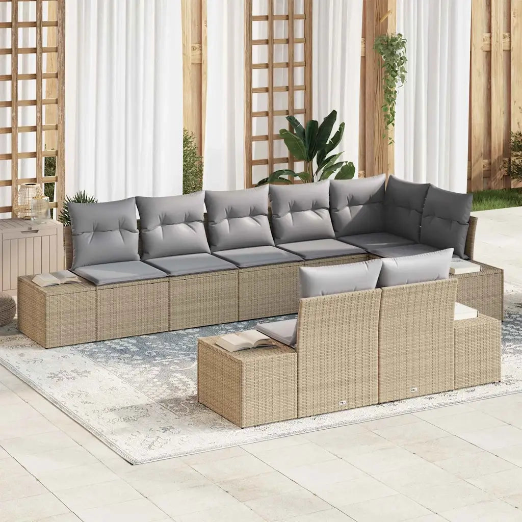 Set Divano da Giardino 8 pcs Beige e Grigio Chiaro Poly Rattan