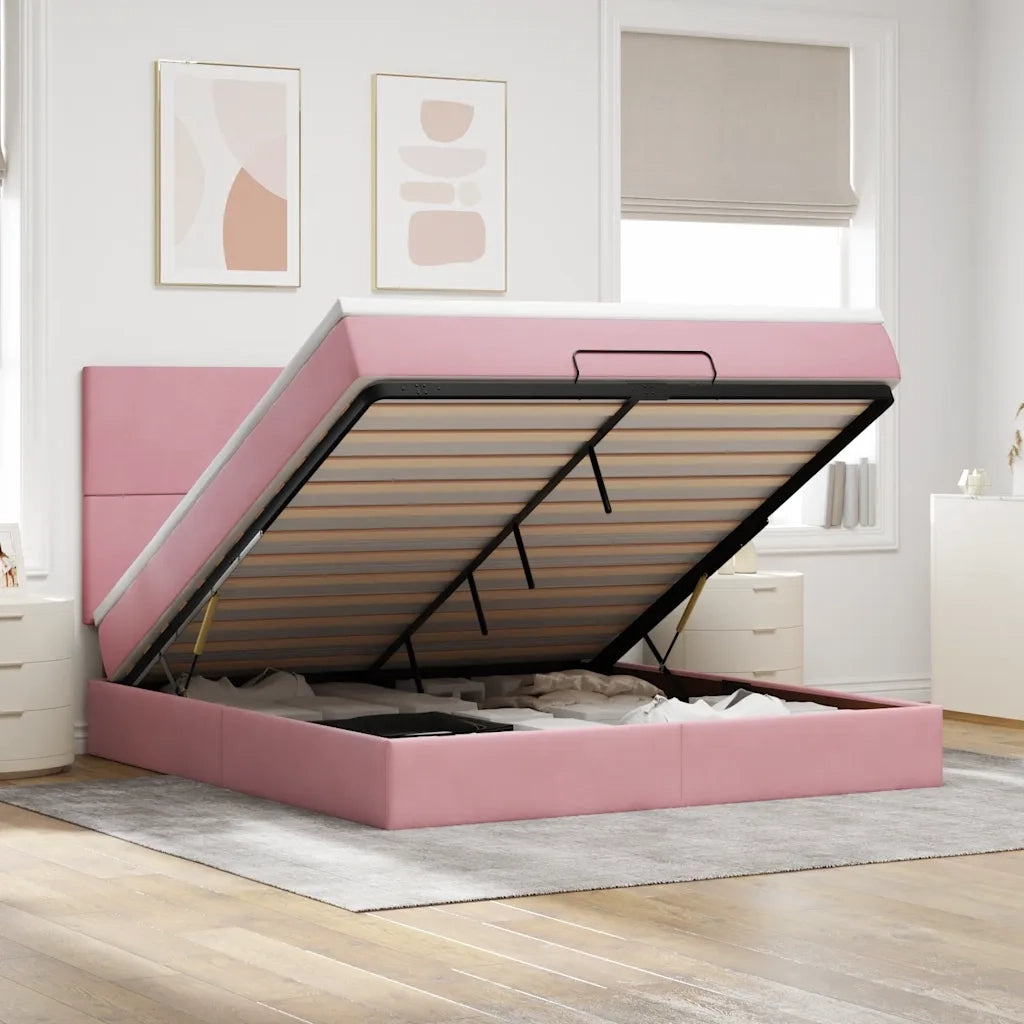Struttura Letto Pouf con Materassi Rosa 180x200 cm Velluto 3314269