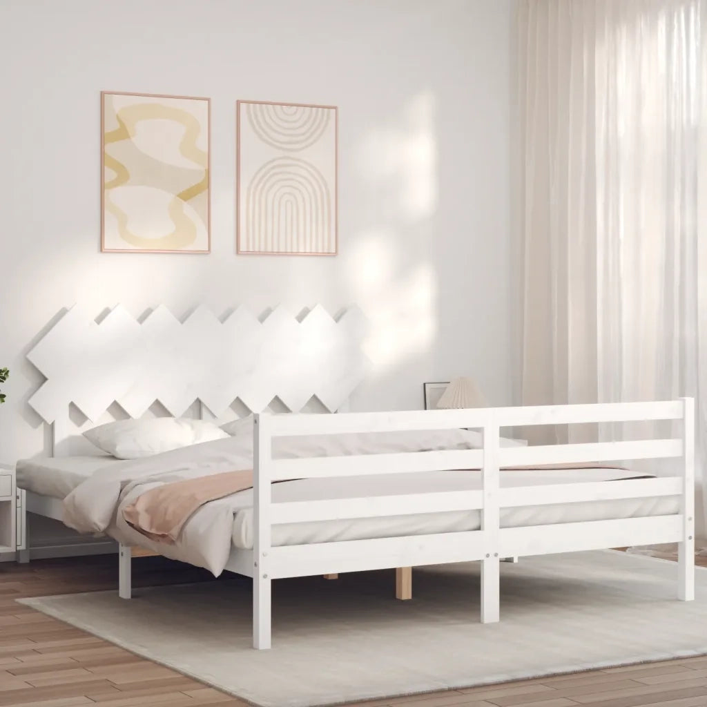 Giroletto con Testiera-Struttura Letto con testiera Bianco 160x200 cm Legno Massello 495783