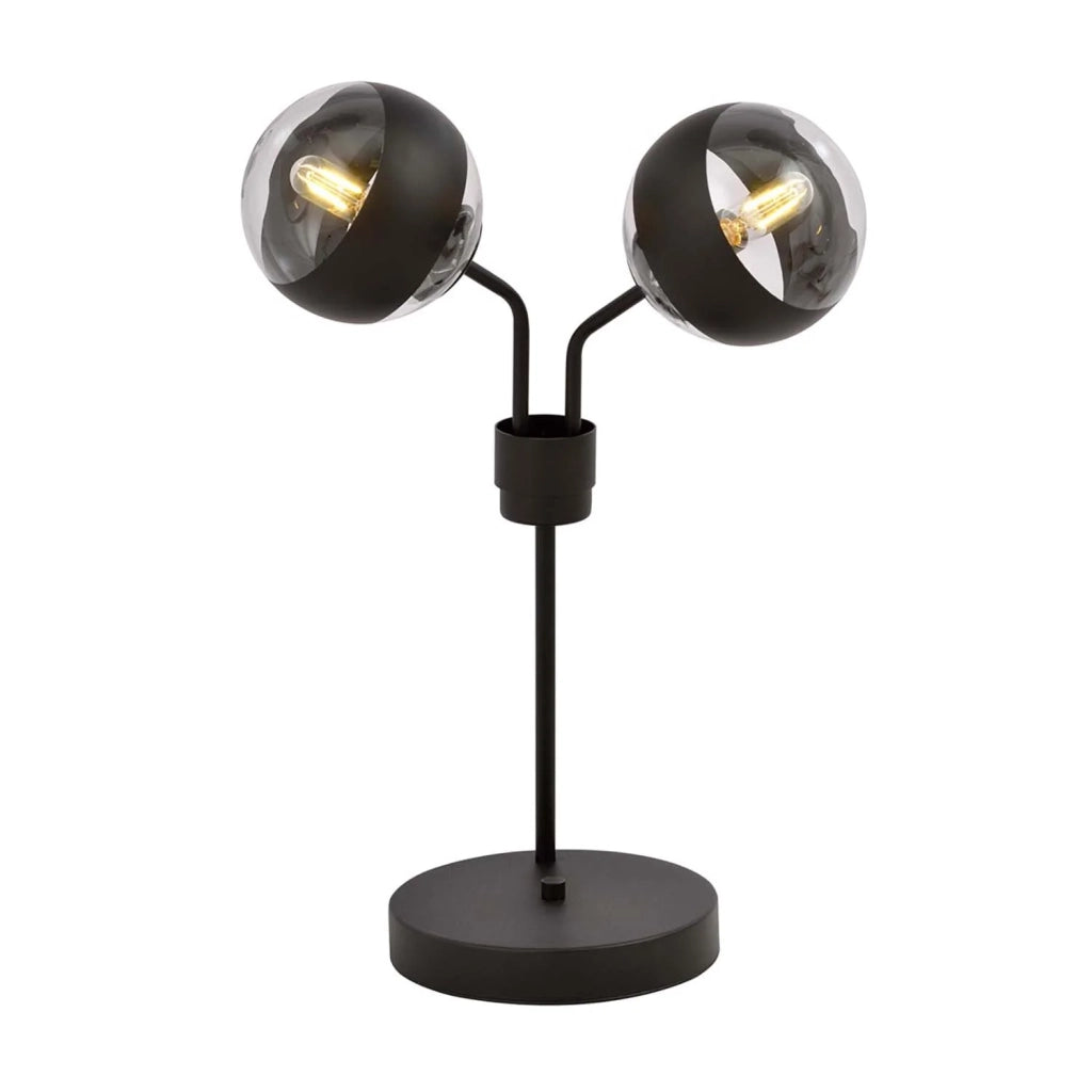 Lampada Da Tavolo Moderna Orione Acciaio Nero Trasparente 2 Luci E14 Ip20