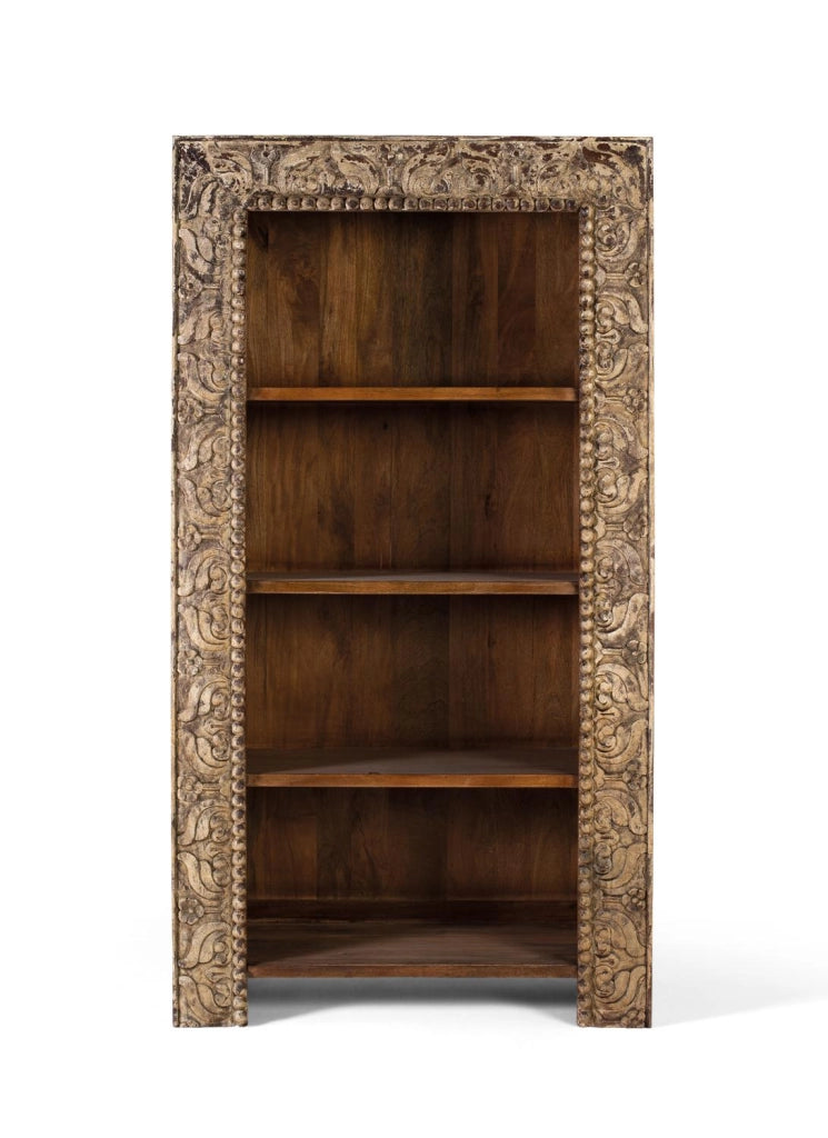 Libreria in legno di mango con finitura anticata, 183 cm