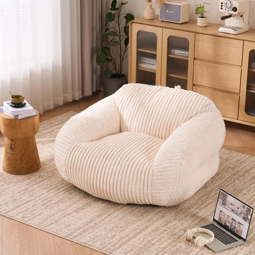 POLTRONA SACCO imbottita Beige in corduroy, seduta morbida per soggiorno e camera