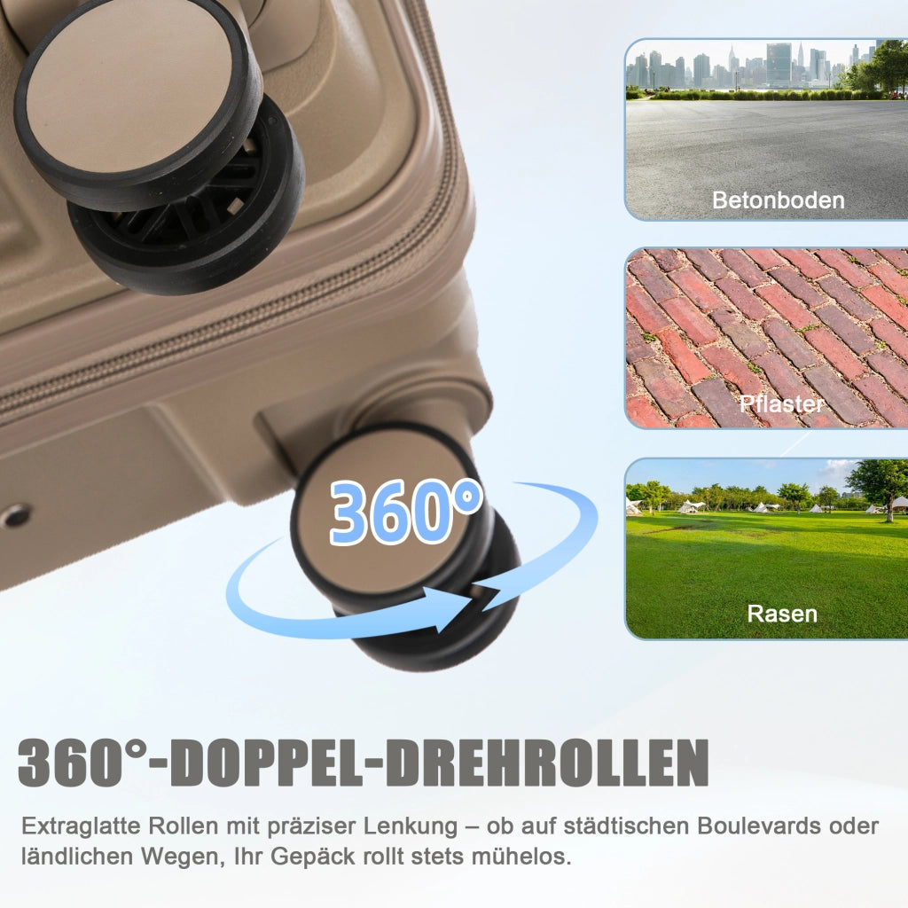 Set di 3 valigie rigide in pp con ruote doppie a 360°, ganci laterali e lucchetto a combinazione champagne 48,5 × 32 × 74 cm