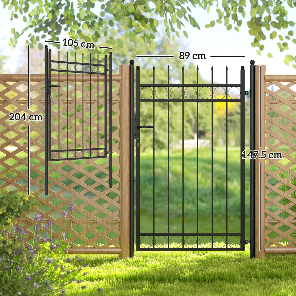 Cancello Giardino a 2 Paletti ¨C zephmum ¨C Acciaio Zincato, Nero, 105x204 cm