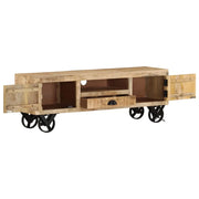 Mobile Porta TV con Ruote 110x30x37 cm in Legno di Mango Grezzo 328317