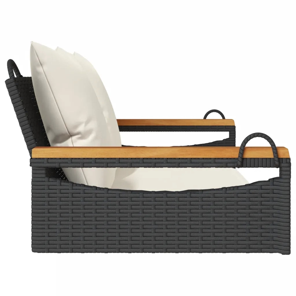 Panca da Giardino | Panchina a Dondolo con Cuscini Nera 109x62x40 cm in Polyrattan