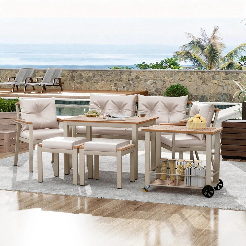 Set Tavolo da Pranzo e Sedie da Giardino in Acacia ¨C Xylo ¨C 6-7 Posti, Cuscini Lavabili