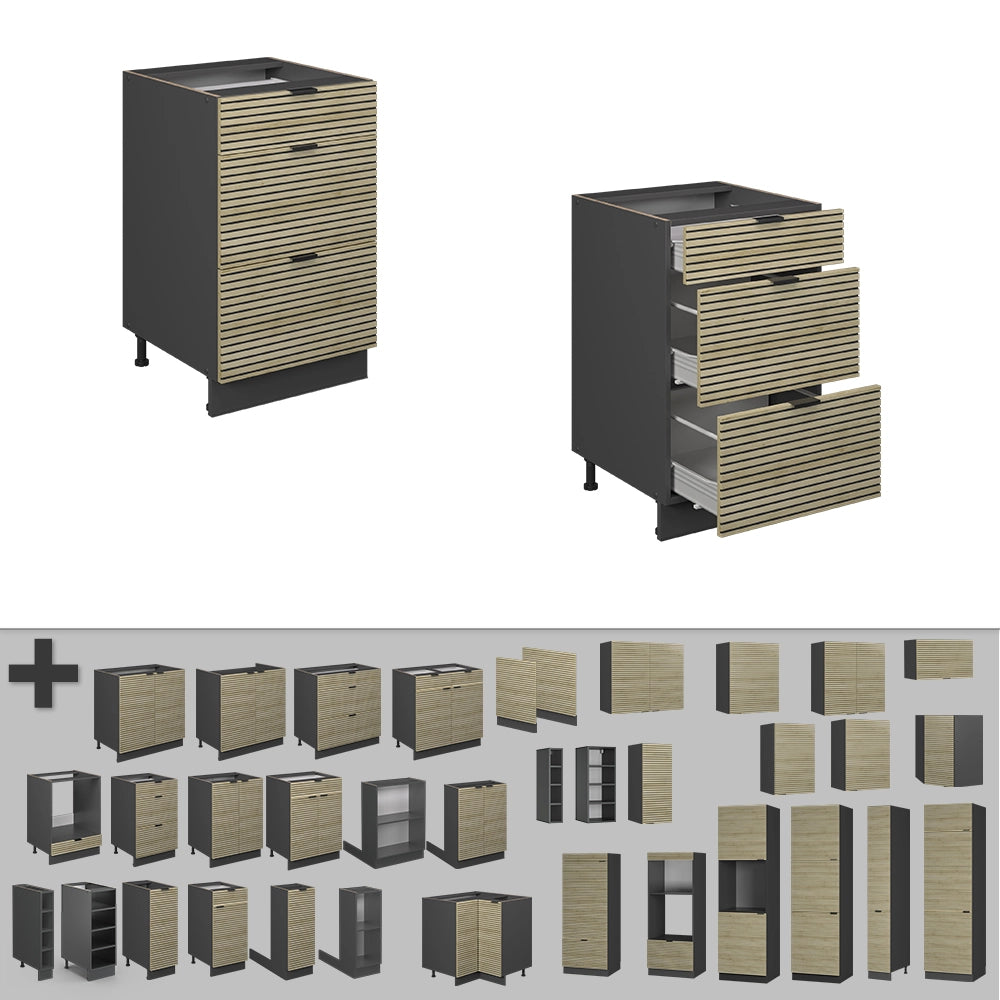 Mobiletto base per cucina Fame-Line Pannello in quercia/Antracite 50 cm senza piano di lavoro Vicco