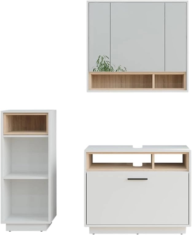 Set di mobili da bagno Beatrice, Rovere artigianale/antracite, 80 cm, composto da mobile sottolavabo, specchiera e mobile medio