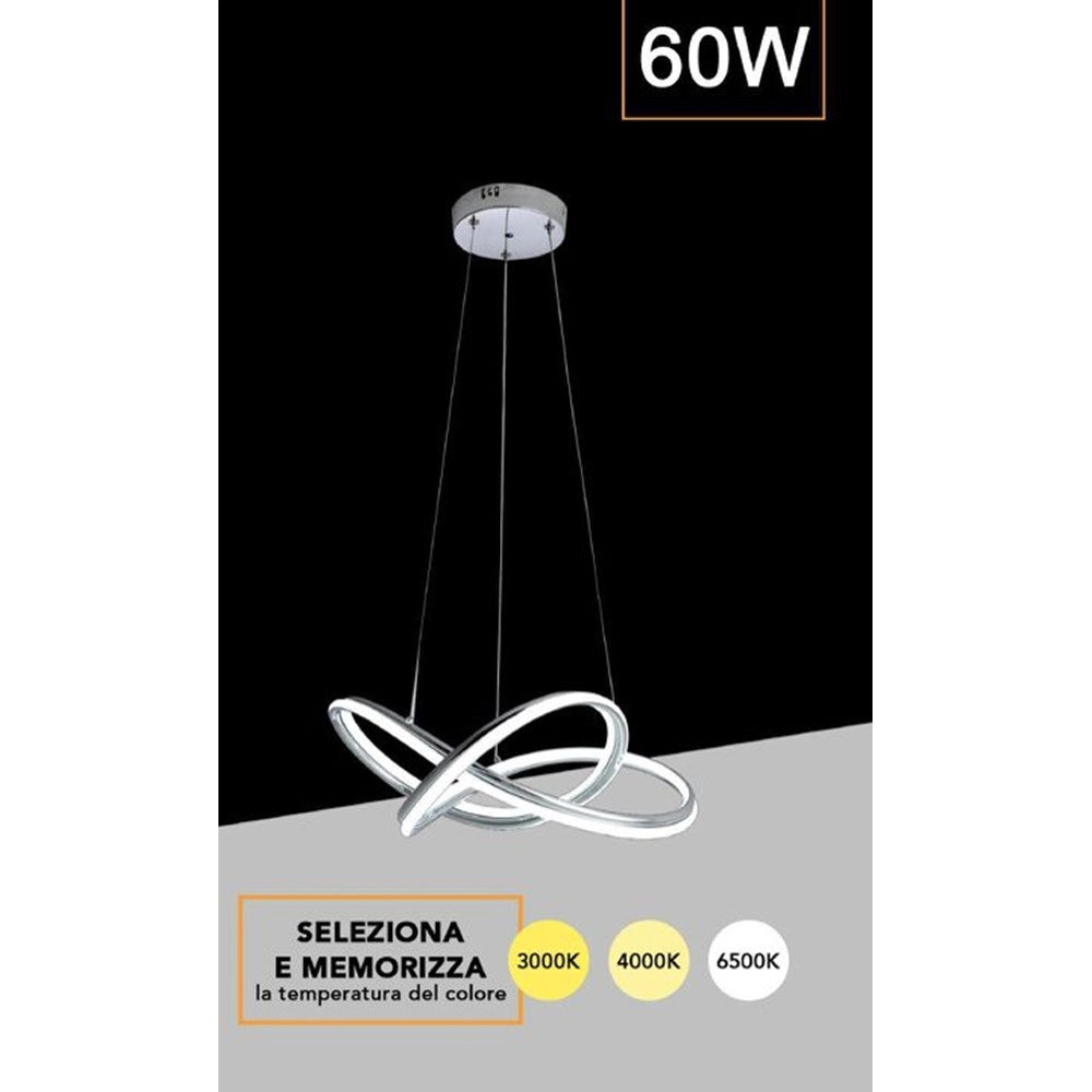 Trade Shop - Lampadario Led Moderno Intrecciato 60w Ip20 Cromato Cct Tripla Colorazione Luce A50-a3c -
