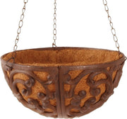 Porta piante con maniglia in ghisa con inserto di cocco, diametro Ø circa 27 cm.