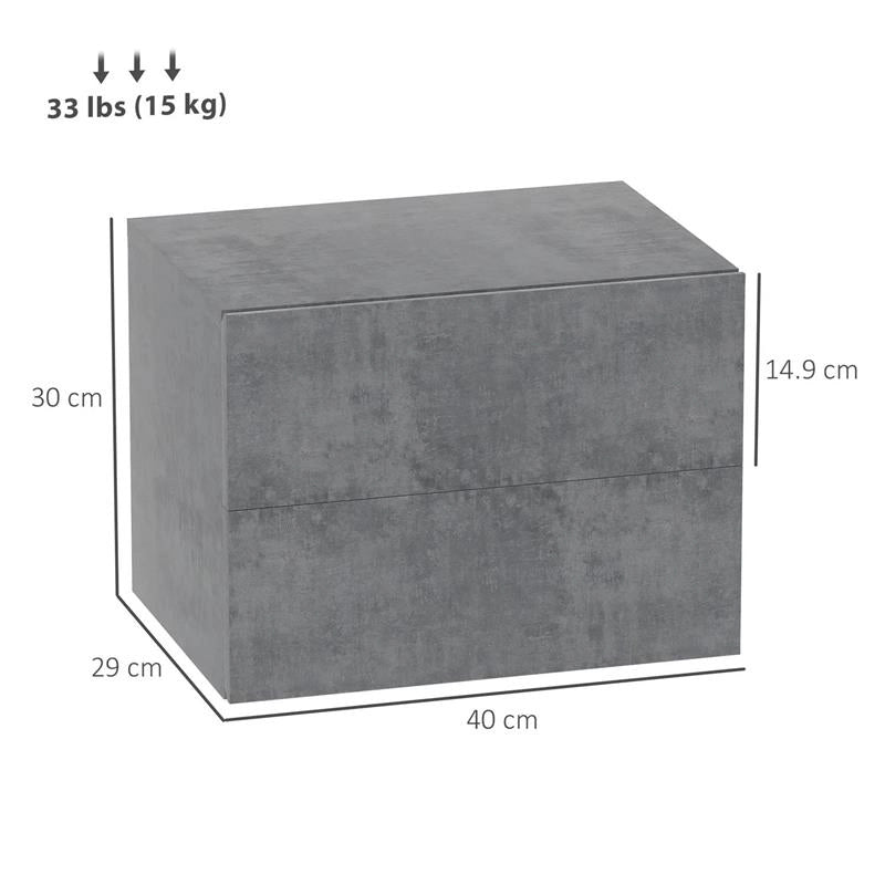 SET DI 2 COMODINI SOSPESI CON 2 CASSETTI MODERNI E SALVASPAZIO 40X29X30 CM GRIGIO CEMENTO