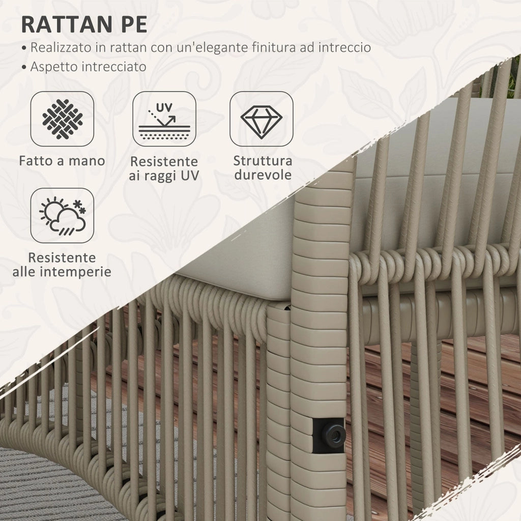 Set Salotto da Giardino in Rattan sintetico Tavolino 2 Poltrone con Divano con Cuscini Cachi