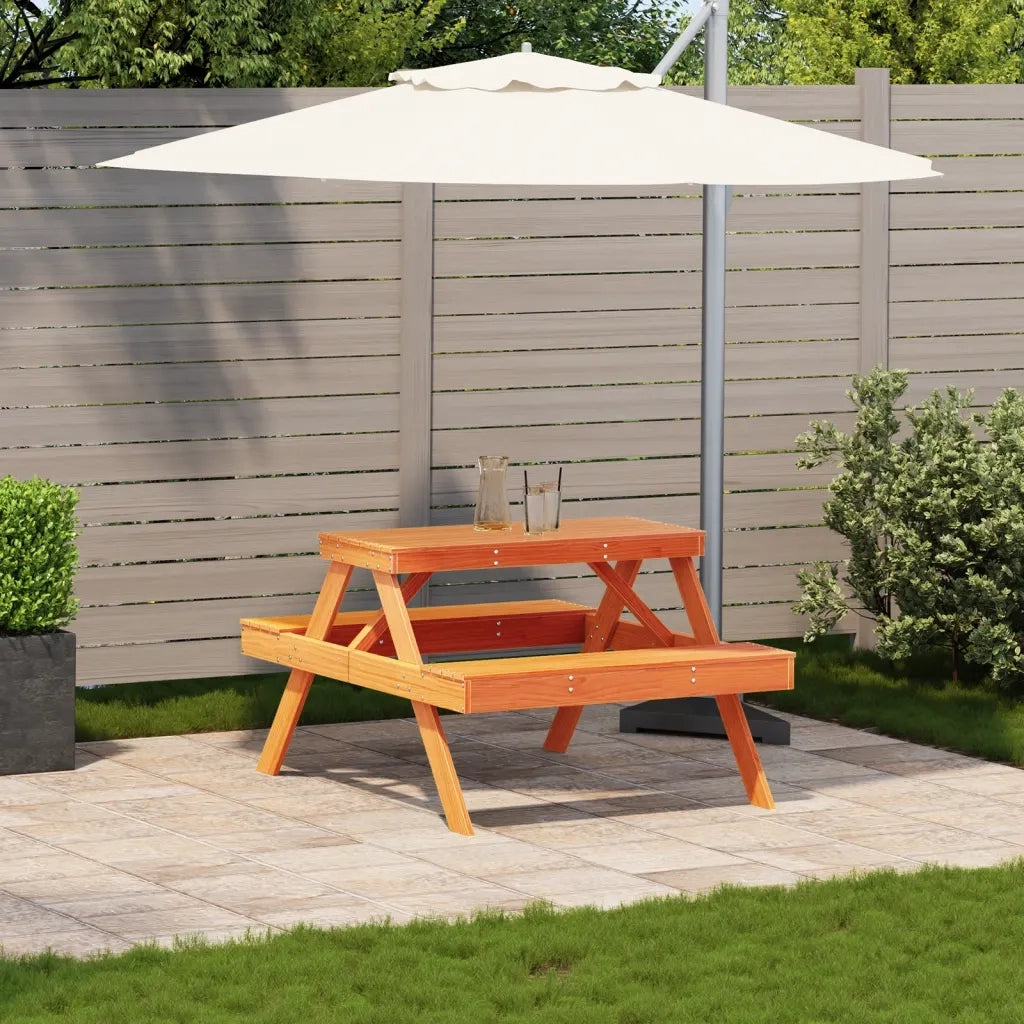 Tavolo da Picnic Marrone Cera 105x134x75 cm Legno Massello Pino 844649