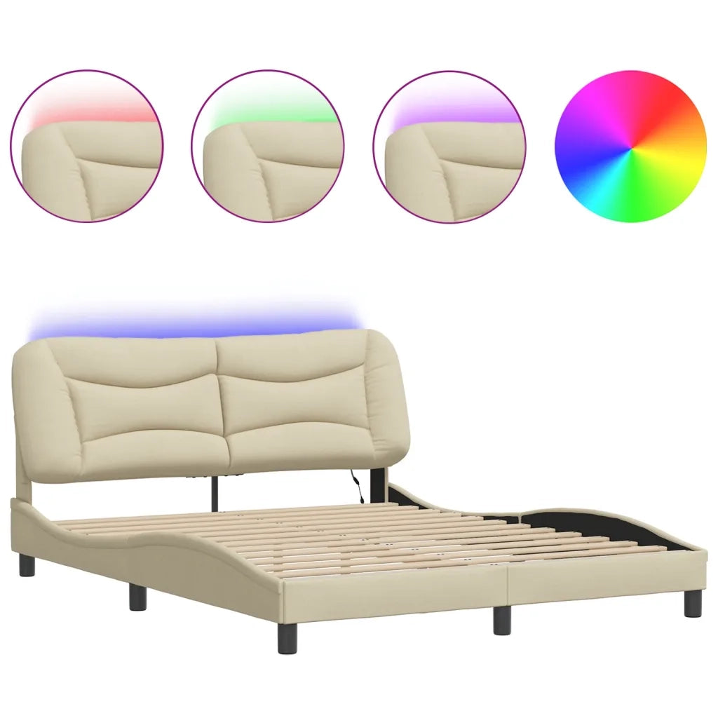 Giroletto con LED senza Materasso-Struttura Letto Hvar Crema 160x200 cm in Tessuto
