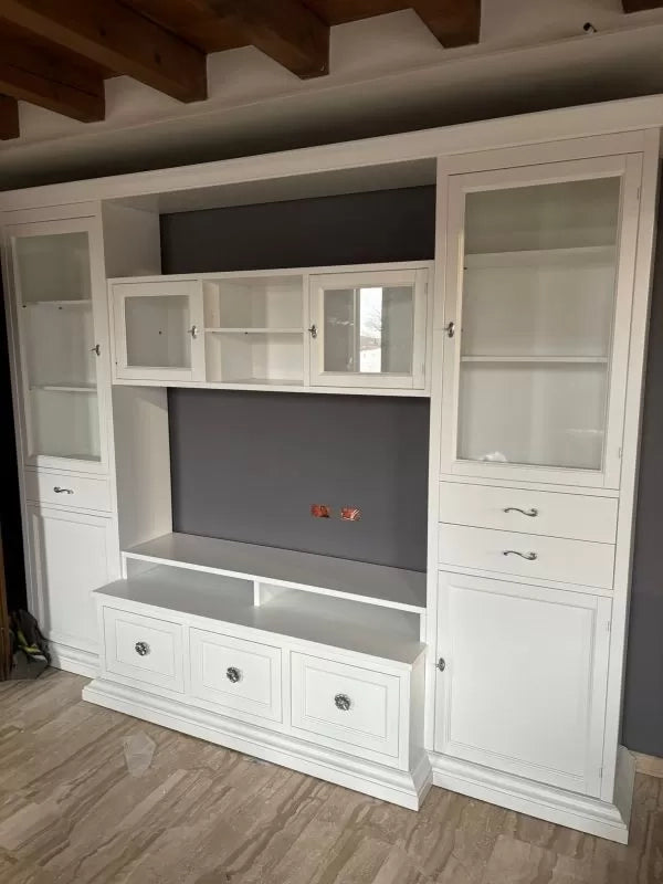 Parete attrezzata porta tv in legno bianco l.300 p.54 h.222 - Mobili 2G