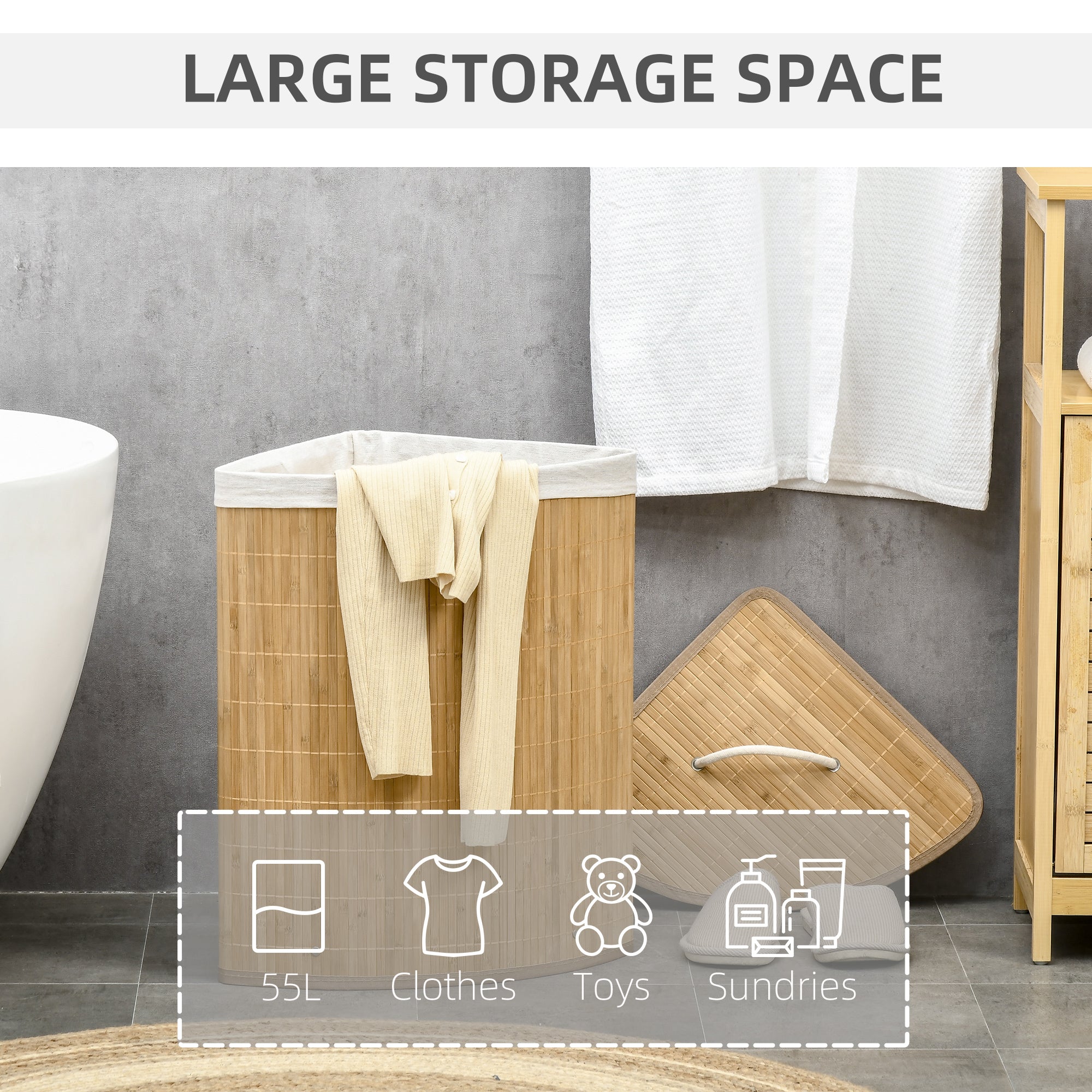 Cesto Portabiancheria con Coperchio 38x38x57 cm in Bambù e Tessuto Colore Legno