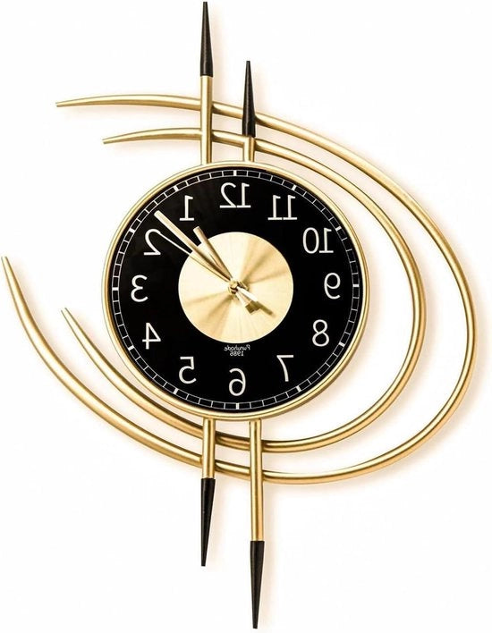 Orologio da Parete Stil Moderno in Oro e Nero per Salotto - 54CM di Diametro