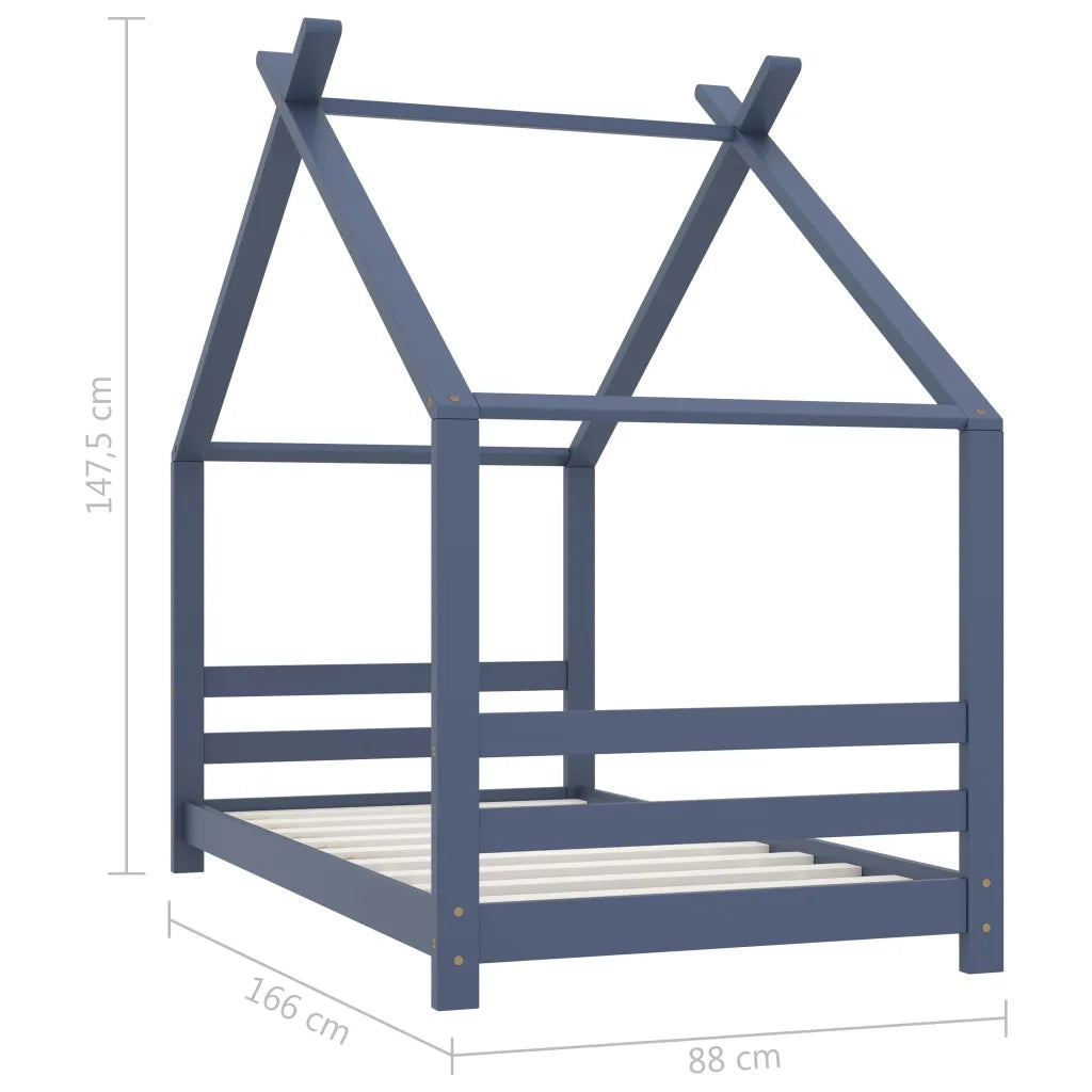 Giroletto per Bambini | Letto Infantile | Lettino Grigio in Legno Massello di Pino 80x160cm