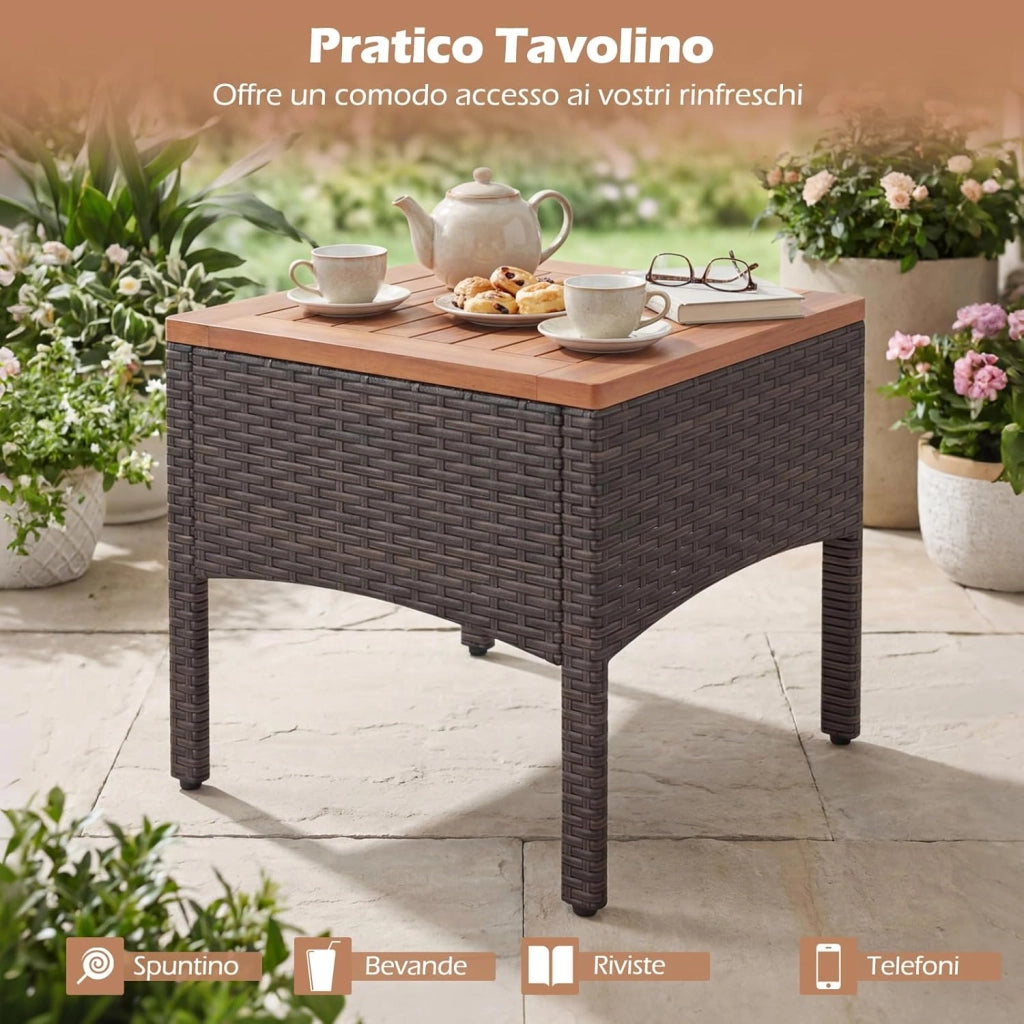 Set Salotto da Giardino in Rattan da 5 Pezzi, Set in Vimini per Esterni con Cuscini per Sedili e Schienale, Comodo Tavolino e 2 Ottomane, per Giardino Cortile Piscina (Bianco)
