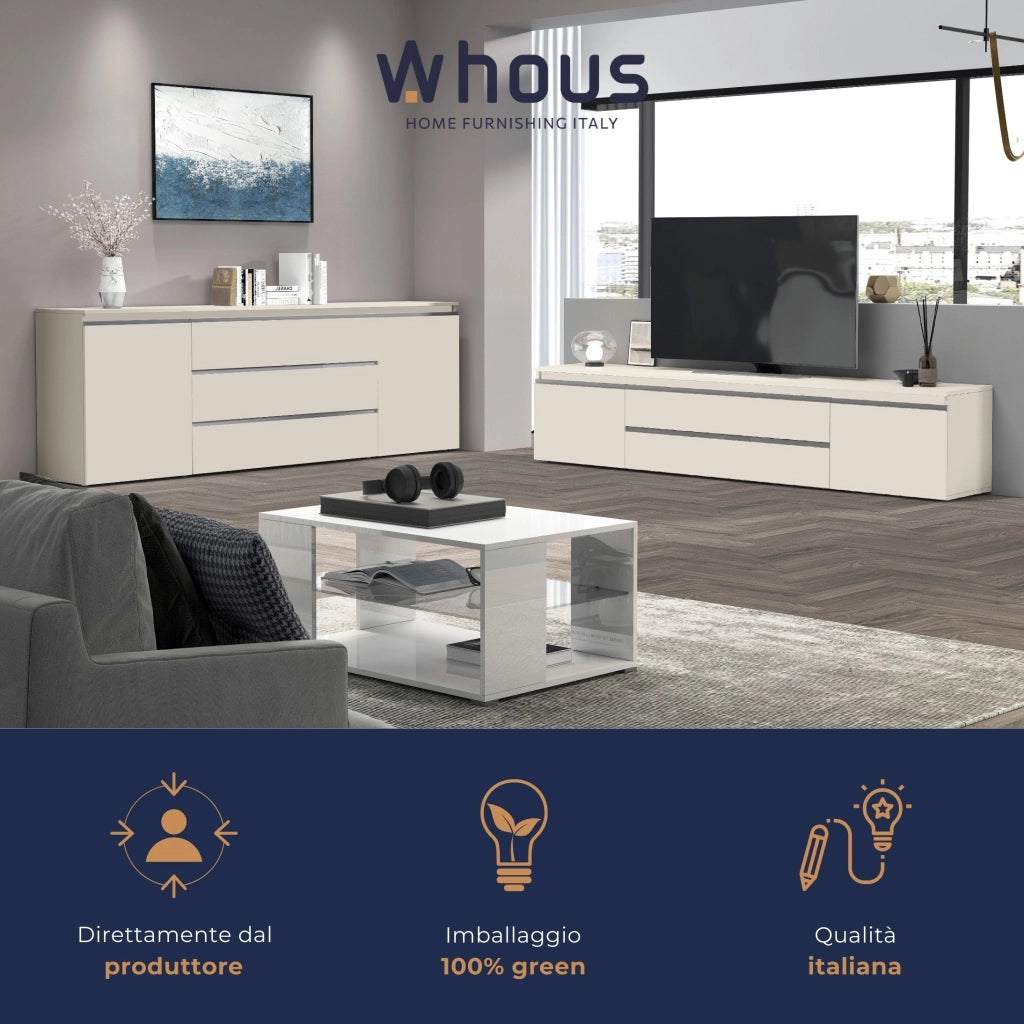 WHOUS Credenza Magic 2 ante e 3 cassetti centrali cashmere 180x40x80 cm