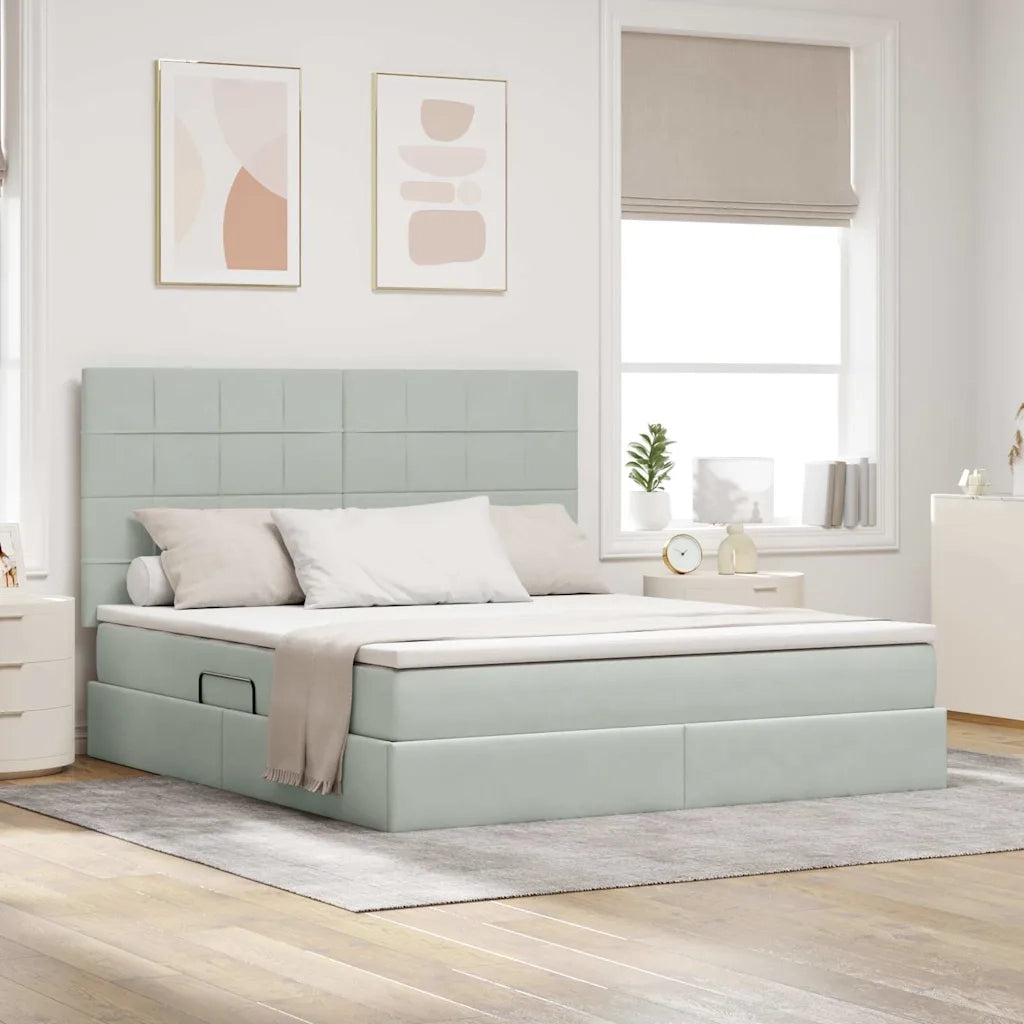 Letto con contenitore e materasso Grigio chiaro 180 x 200 cm