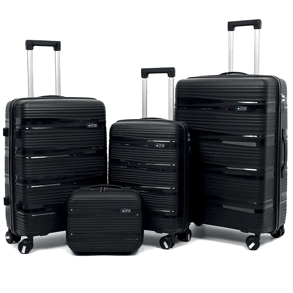 Set 4 Valigie Rigide e Beauty Case da Viaggio Nero con Maniglia Telescopica