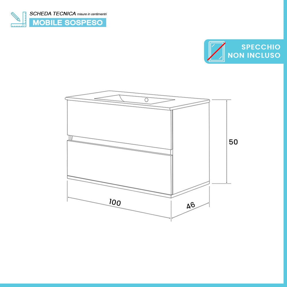 Mobile bagno sospeso 100 cm rovere bianco completo con lavabo Nadia