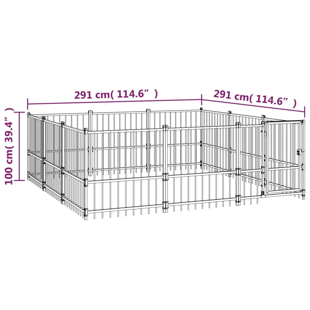 Gabbia per cuccia recinto per animali da esterno per cani in acciaio 8,47 m² nero 02_0041884