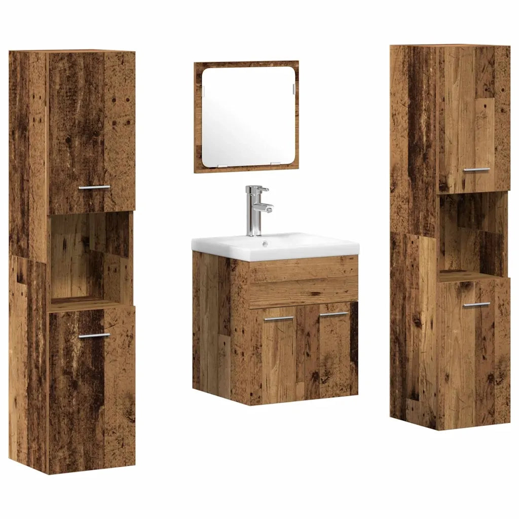 Set di mobili per il bagno con porta 4 pcs Legno vecchio 3332577
