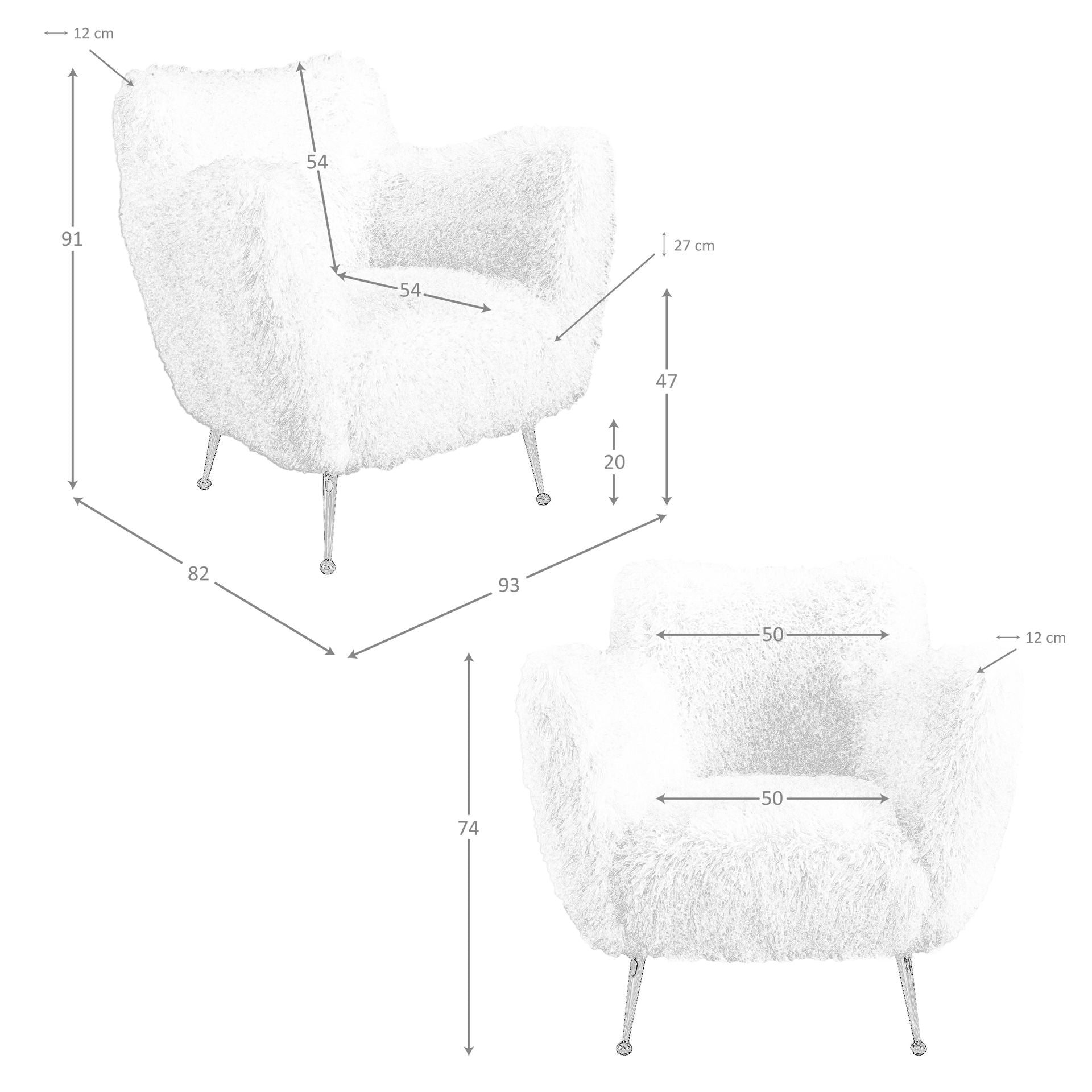 Poltrona bianca in tessuto a pelo lungo