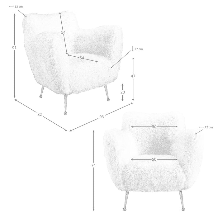 Poltrona bianca in tessuto a pelo lungo