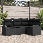 Set Divano da Giardino con cuscino 4 pcs Nero polyrattan