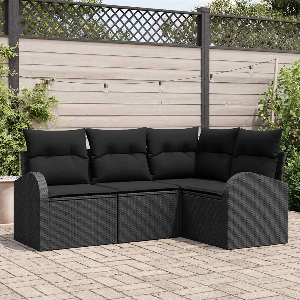 Set Divano da Giardino con cuscino 4 pcs Nero polyrattan