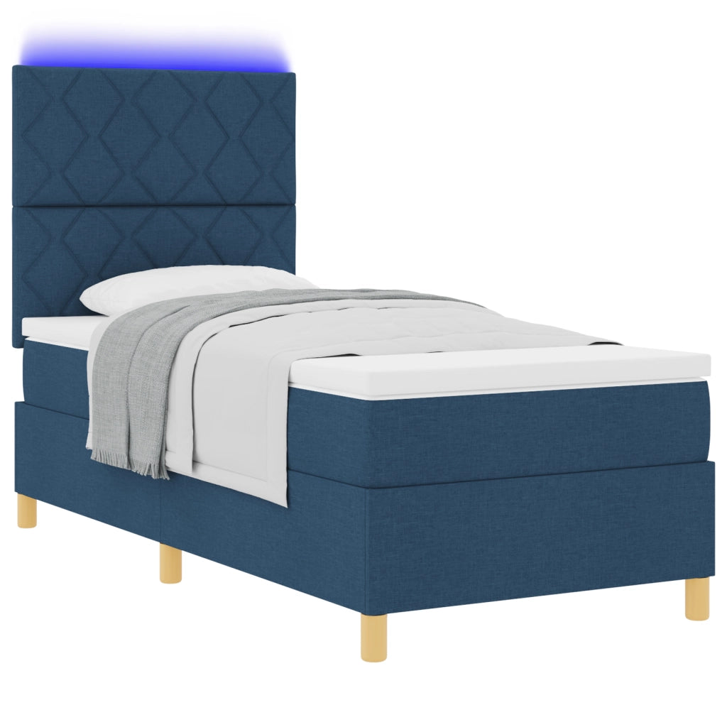 Letto con Rete a Molle con Materasso & LED Blu 100x200 cm Tessuto