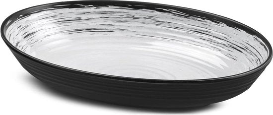 Scaletta ovale in melamina - Collezione Granada - nero e bianco - BPA libero - resistente allo shock - resistente al lavastoviglie